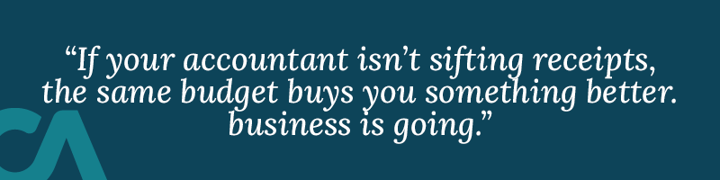 If your accountant isn't sifting receipts, the same budget buys you something better. Time to sit down and talk about where the business is going.